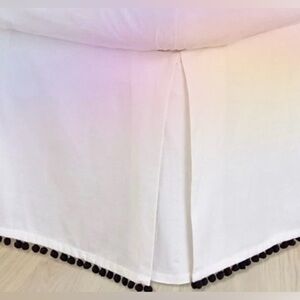 Pottery Barn Teen Emily and Meritt Ivory/Black Pom Pom Queen Bed Skirt. 18"DROP